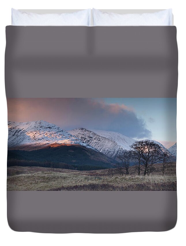 Scenics Duvet Cover featuring the photograph Glen Etive Mountain Light by Paul Whiting