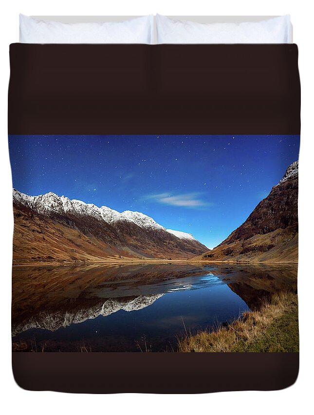 Scenics Duvet Cover featuring the photograph Glencoe Moon Light Pano by Image By Peter Ribbeck