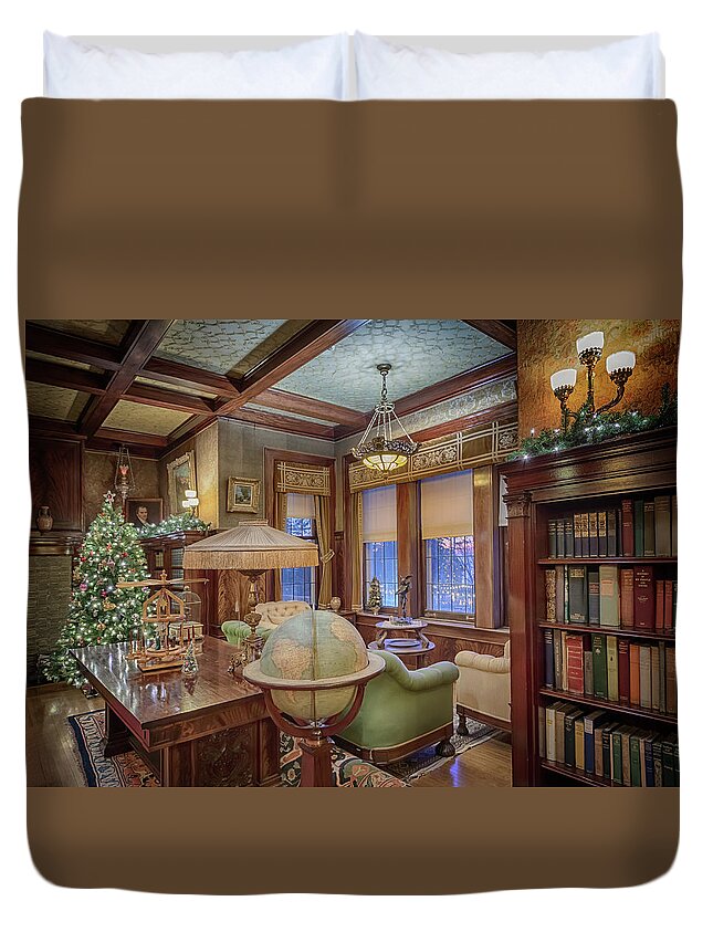 Glensheen Duvet Cover featuring the photograph Glensheen Library #1 by Susan Rissi Tregoning