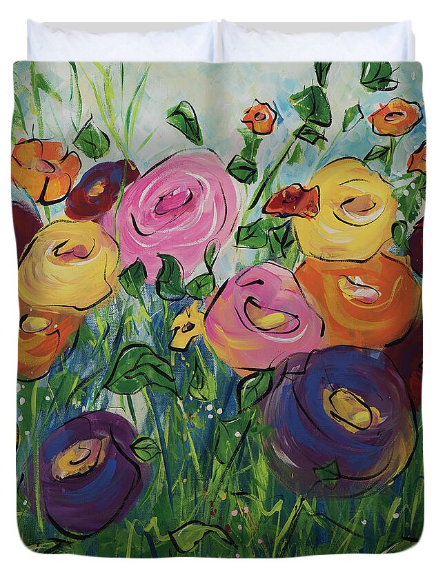 Floral Duvet Cover featuring the painting Glorious Day by Terri Einer