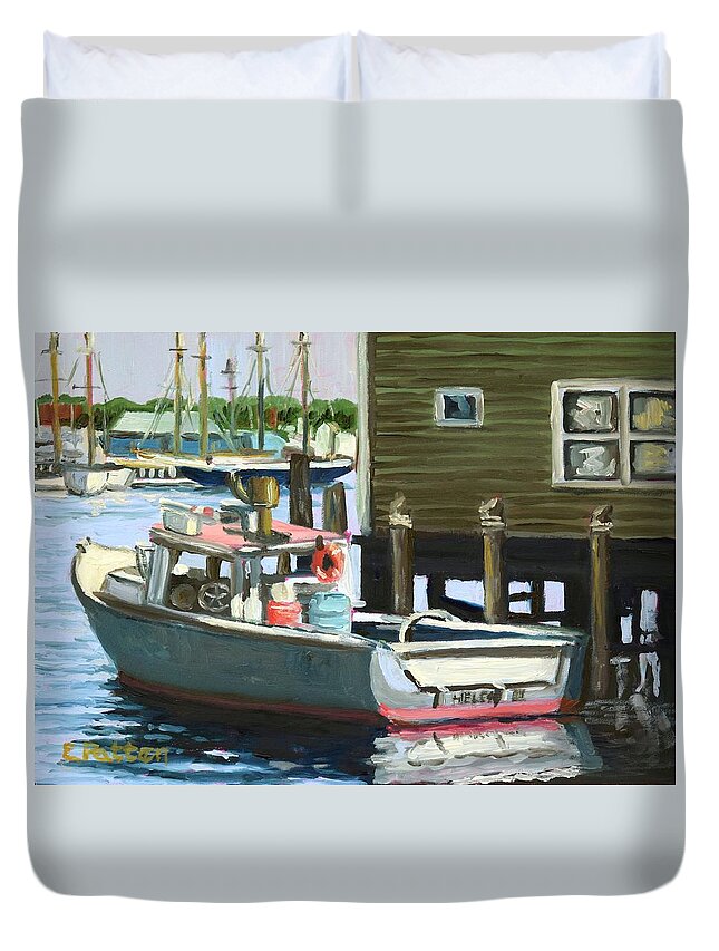 Gloucester Duvet Cover featuring the painting Gloucester Fishing Boat by Eileen Patten Oliver