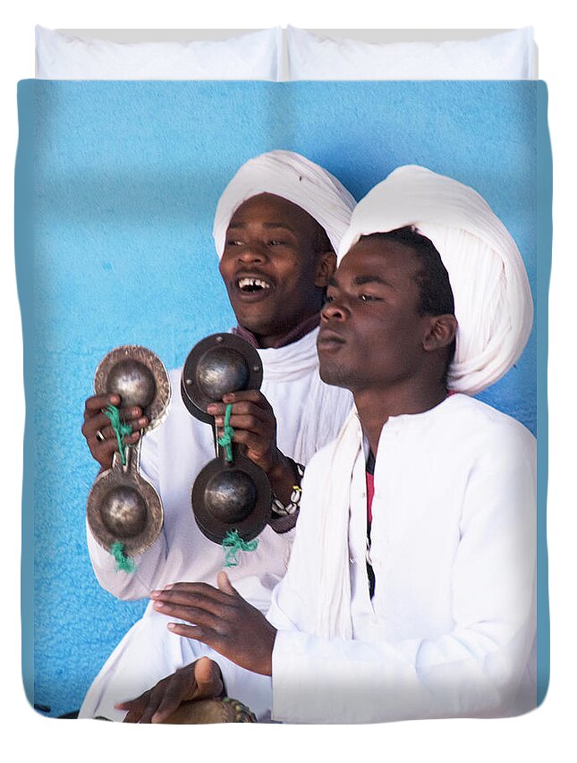 Gnaoua Duvet Cover featuring the photograph Gnaouan Musicians by Jessica Levant