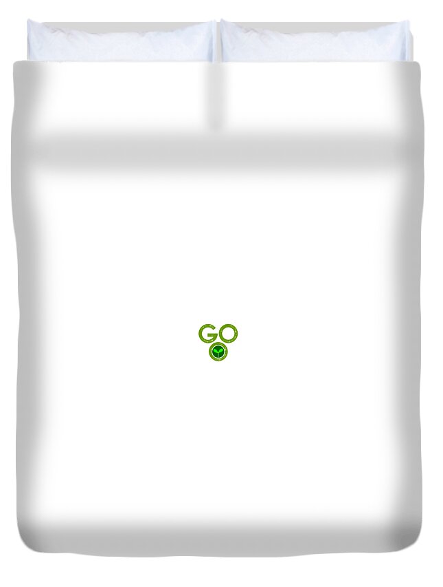  Duvet Cover featuring the drawing GO with microgreen graphic - standard green by Charlie Szoradi