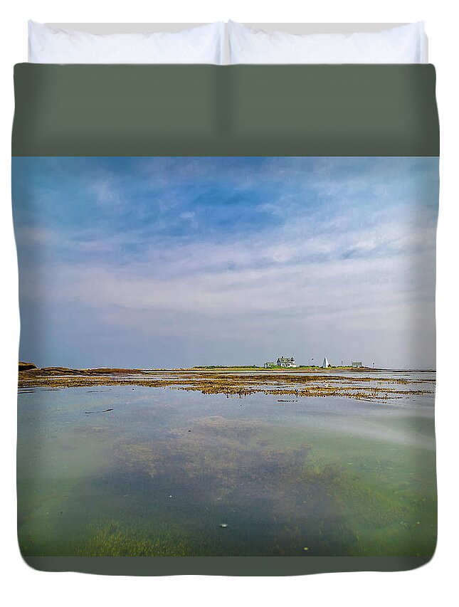 Lighthouse Duvet Cover featuring the photograph Goat Island Distant View Maine by Betsy Knapp