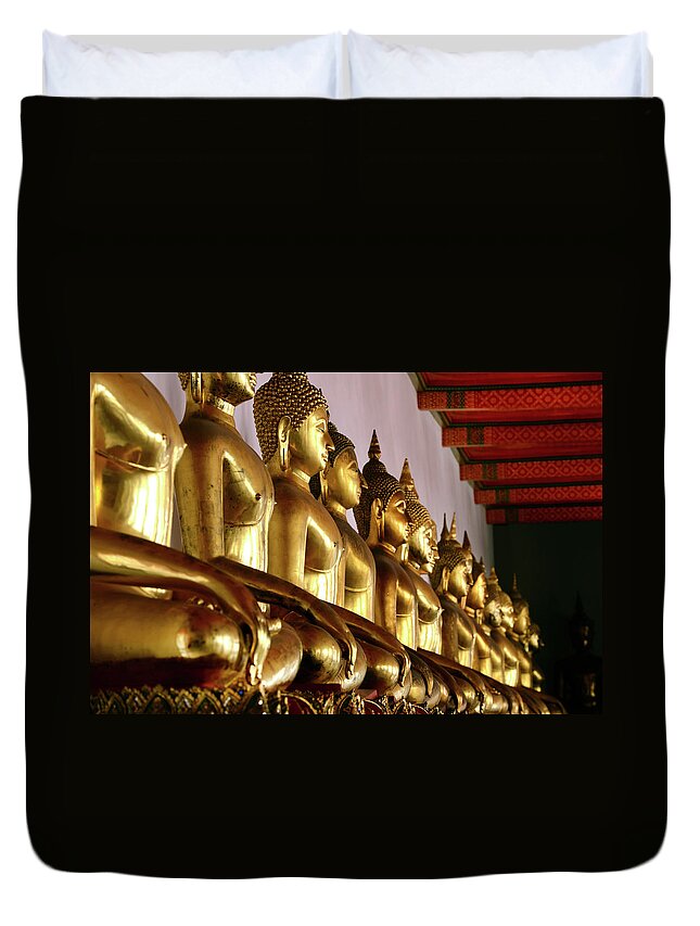 Statue Duvet Cover featuring the photograph Gold Buddha Statue At Wat Pho Temple by Dangdumrong