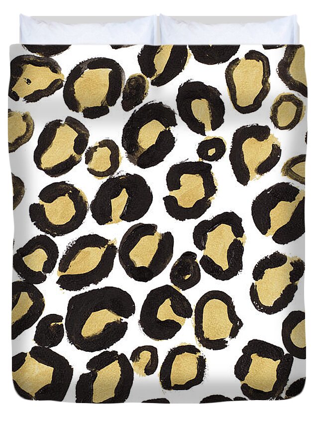 Gold Duvet Cover featuring the mixed media Gold Cheetah by Lanie Loreth