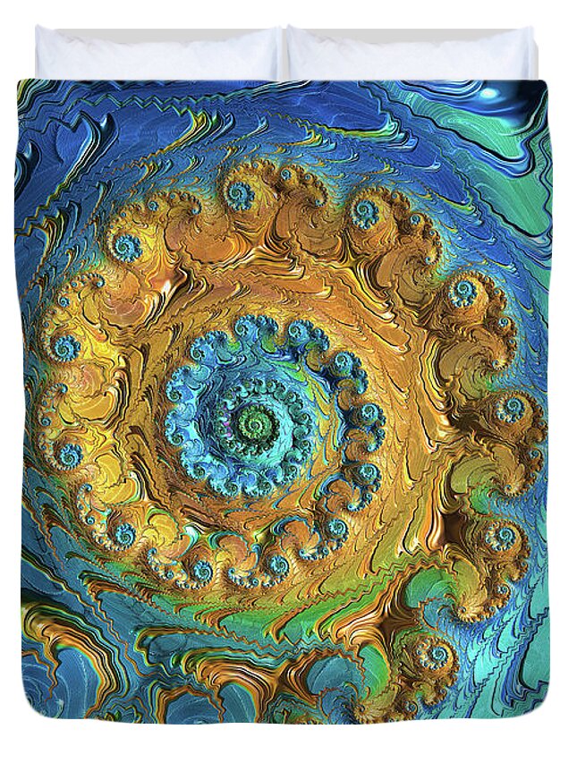 Fractal Duvet Cover featuring the digital art Golden whirlpool by Gaye Bentham