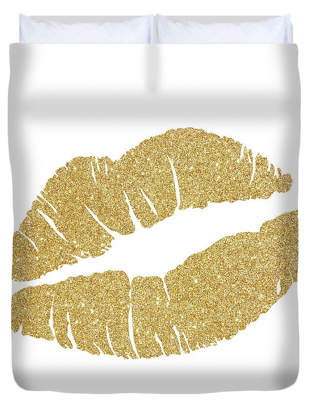 Gold Duvet Cover featuring the painting Gold Sparkle Lips by Sd Graphics Studio