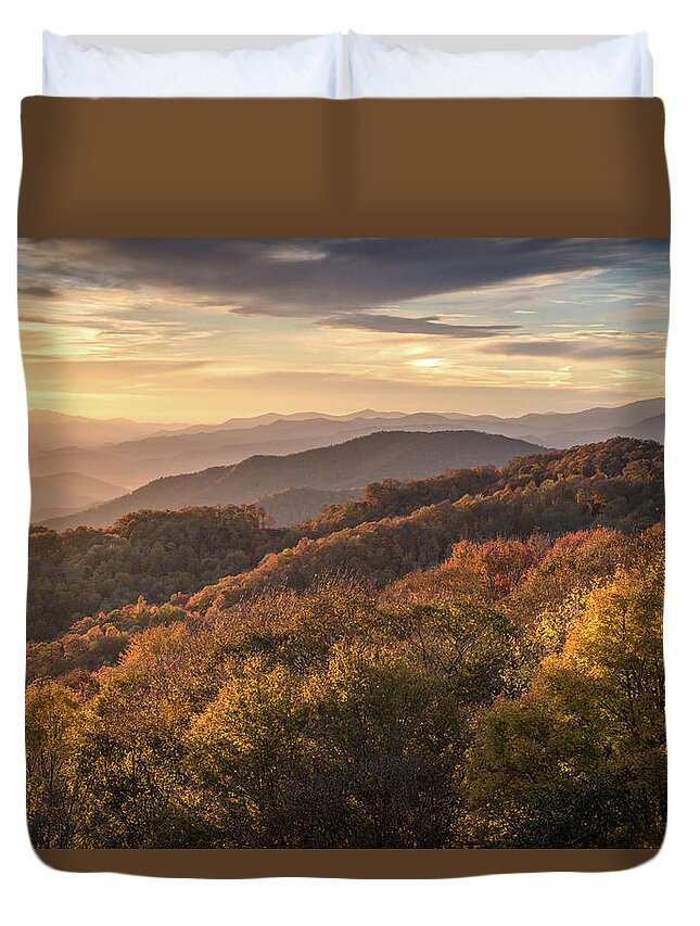 Blue Ridge Mountains Duvet Cover featuring the photograph Golden Blue Ridge by Eric Albright