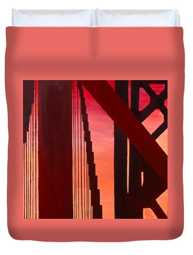 San Francisco Landmark Duvet Cover featuring the painting Golden Gate Art Deco Masterpiece by Rene Capone