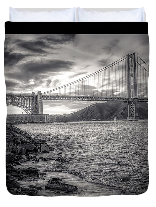 California Duvet Cover featuring the photograph Golden Gate Bridge in Black and White by Stefano Senise