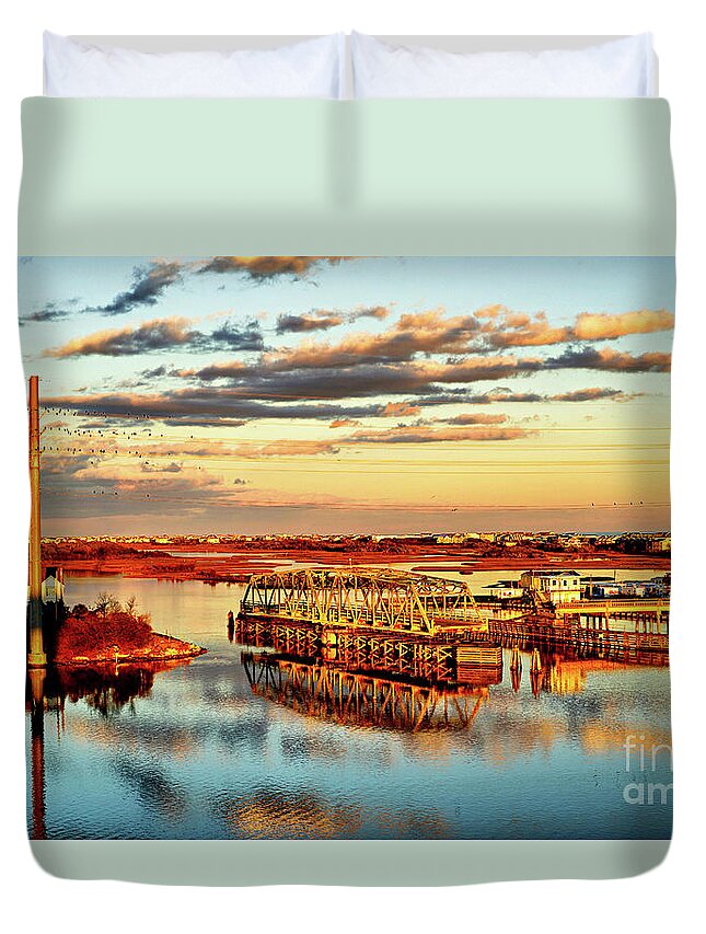 Sunset Duvet Cover featuring the photograph Golden hour bridge by DJA Images