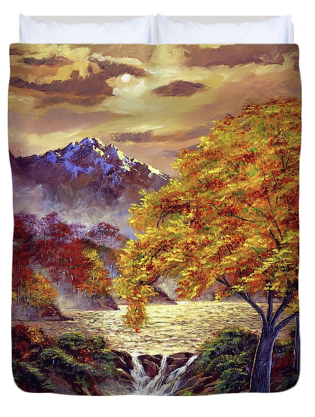 Landscape Duvet Cover featuring the painting Golden Hour Light by David Lloyd Glover
