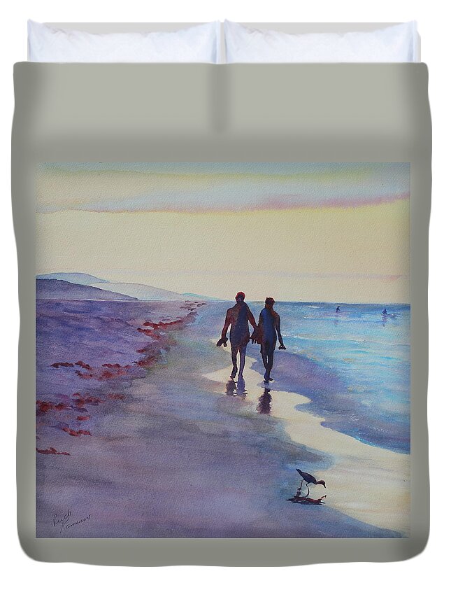 Tropics Duvet Cover featuring the painting Golden Hour by Ruth Kamenev