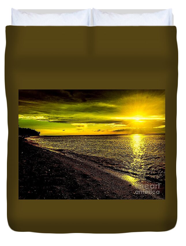 Golden Lake Erie Duvet Cover featuring the photograph Golden Lake Erie by Michael Krek