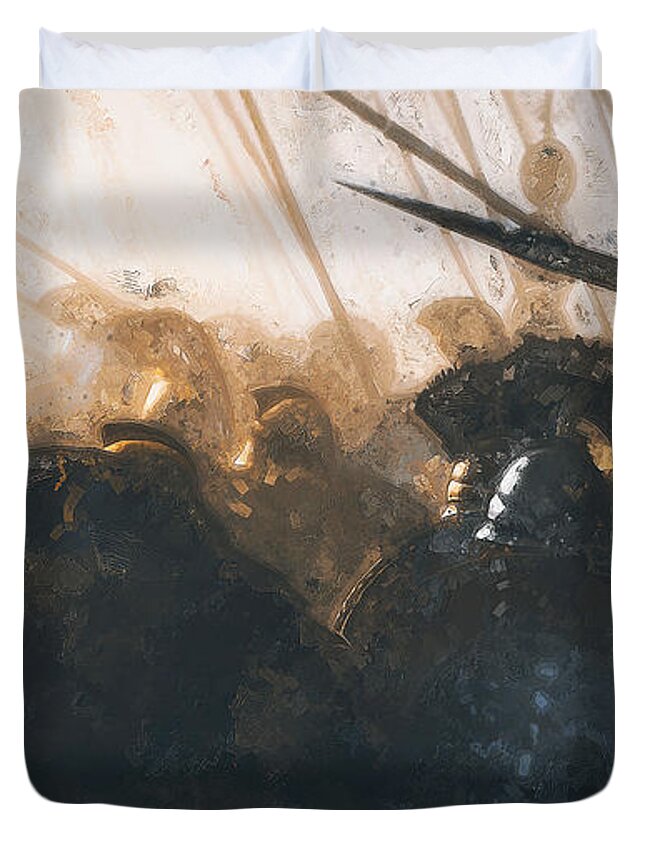 Macedonian Phalanx Duvet Cover featuring the painting Golden Phalanx - 07 by AM FineArtPrints