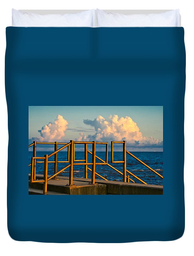 Railing Duvet Cover featuring the photograph Golden Railings by Tom Gresham