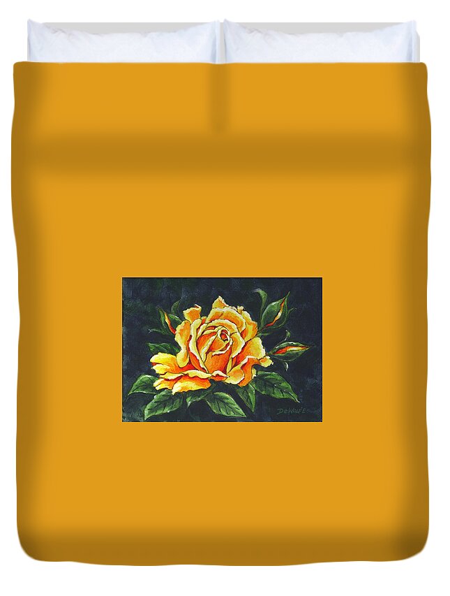 Rose Duvet Cover featuring the painting Golden Rose Sketch by Richard De Wolfe