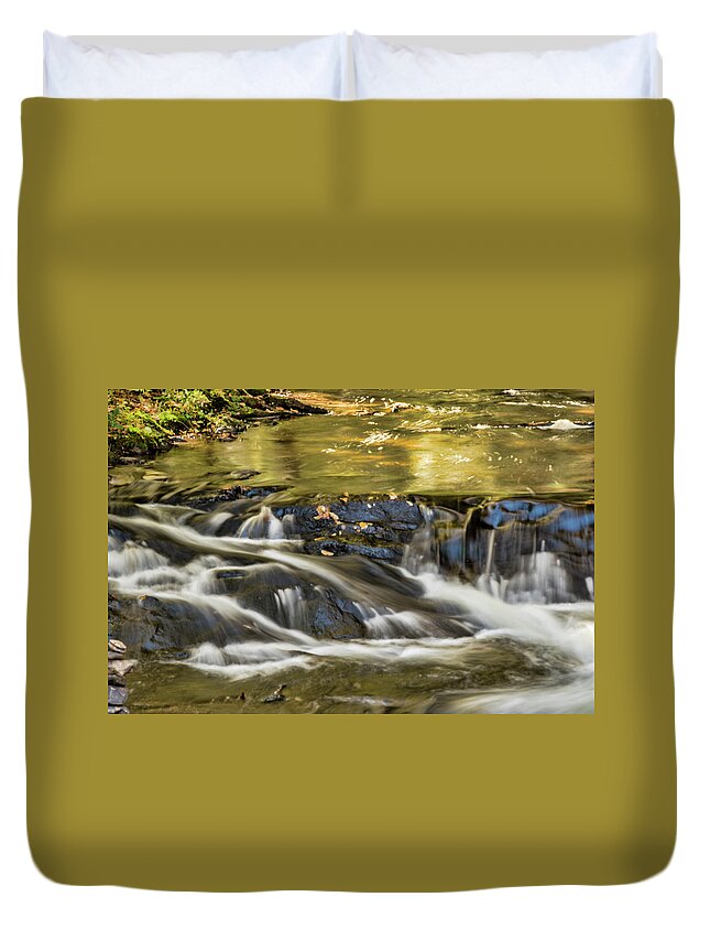 Stream Duvet Cover featuring the photograph Golden Stream by Cathy Kovarik