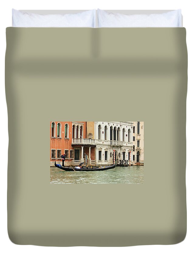 People Duvet Cover featuring the photograph Gondola, Venice by Rusm