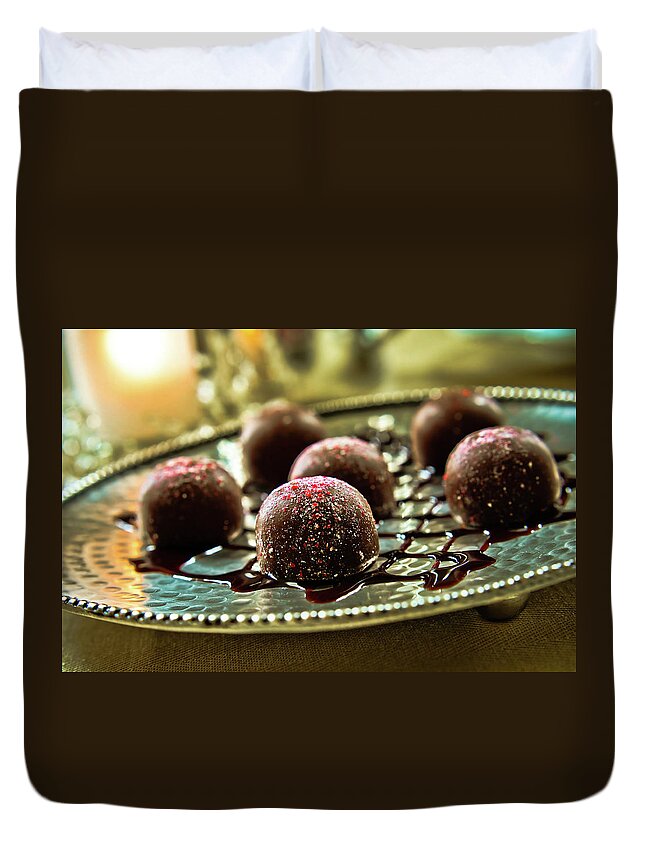Close-up Duvet Cover featuring the photograph Gourmet Chocolate Peppermint Truffles by Steven Brisson Photography