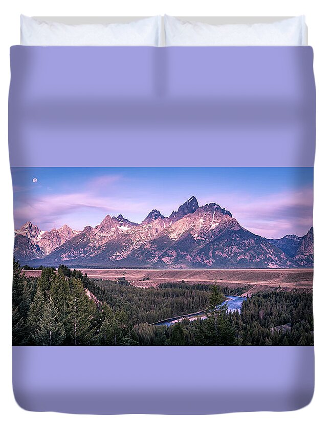 River Duvet Cover featuring the photograph Grand Teton Mountains At Snake River Overlook by Alex Grichenko