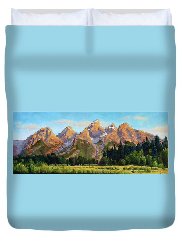 Grand Tetons Duvet Cover featuring the painting Grand Tetons by Kevin Hughes