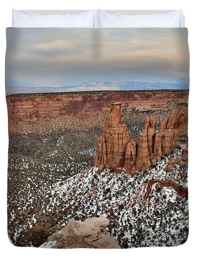 Colorado National Monument Duvet Cover featuring the photograph Grand View Point View at Sunset by Ray Mathis