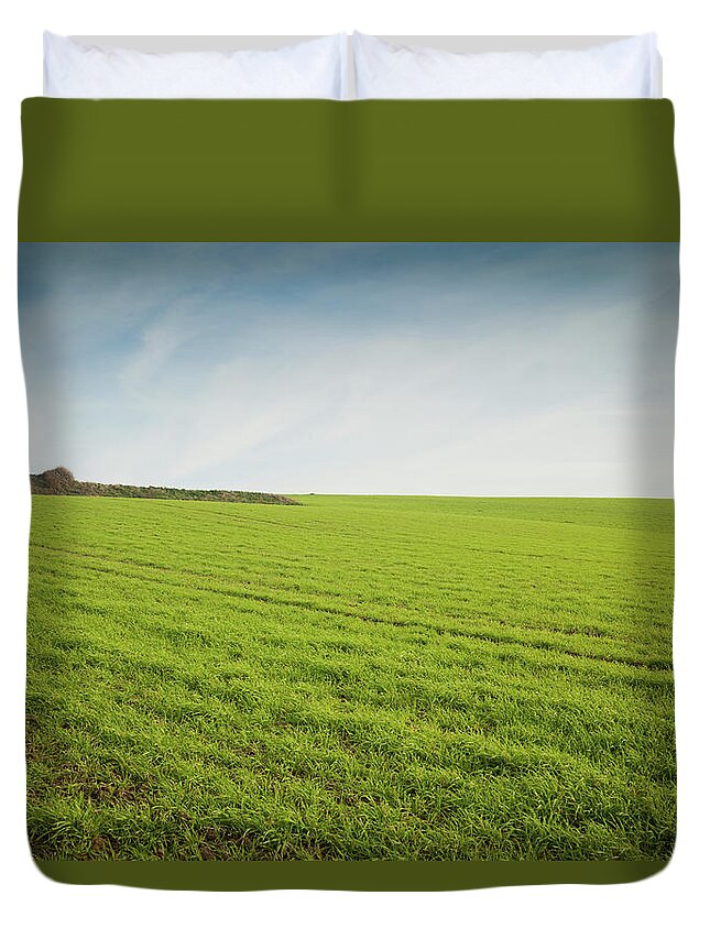 Grass Duvet Cover featuring the photograph Grassy Fields On Cliffs In Northern by Noctiluxx