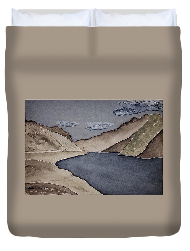 Watercolor Duvet Cover featuring the painting Gray Land Lore by John Klobucher
