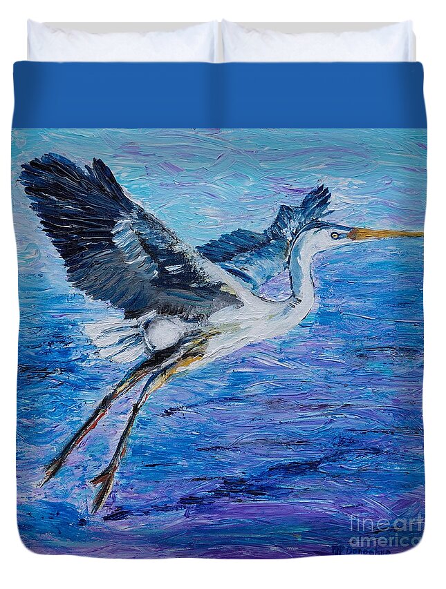 Great Blue Heron Duvet Cover featuring the painting Great Blue Heron Impressions by Patty Donoghue