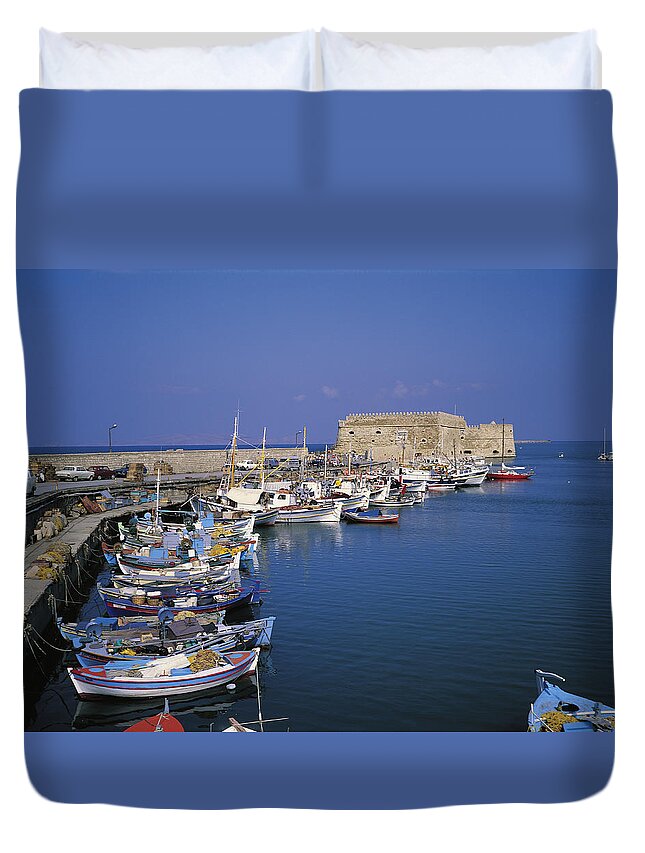 Greece Duvet Cover featuring the photograph Greece, Crete, Heraklion Harbour by Sylvester Adams