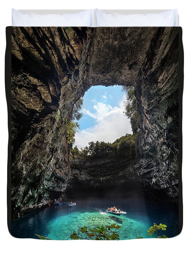 Estock Duvet Cover featuring the digital art Greece, Ionian Islands, Cephalonia Island, Kefalonia, Melissani Lake by Massimo Ripani
