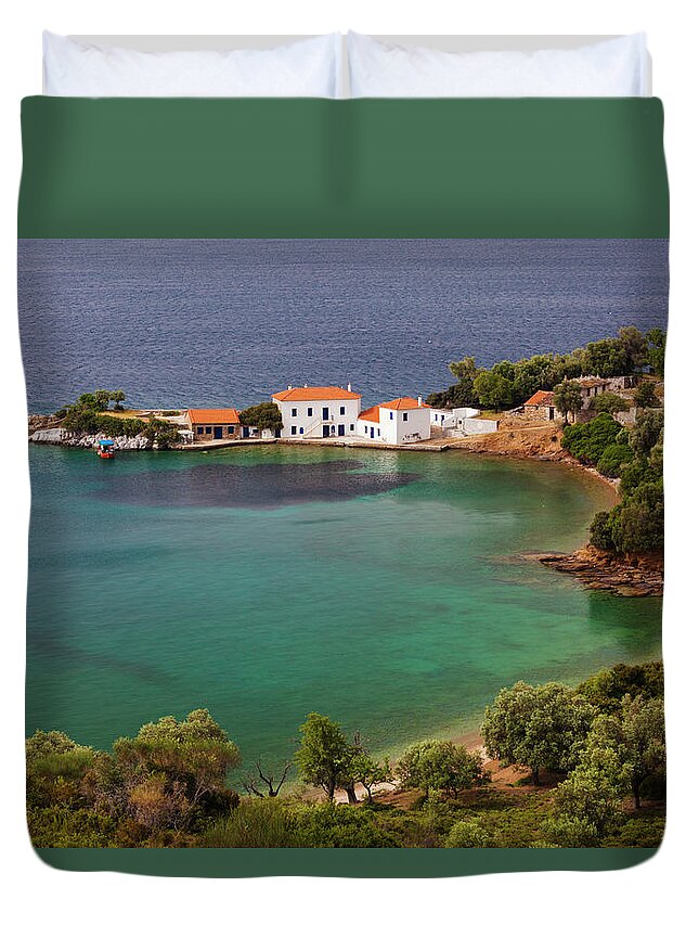 Scenics Duvet Cover featuring the photograph Greece, Milini-zateni, Pelion Peninsula by Walter Bibikow