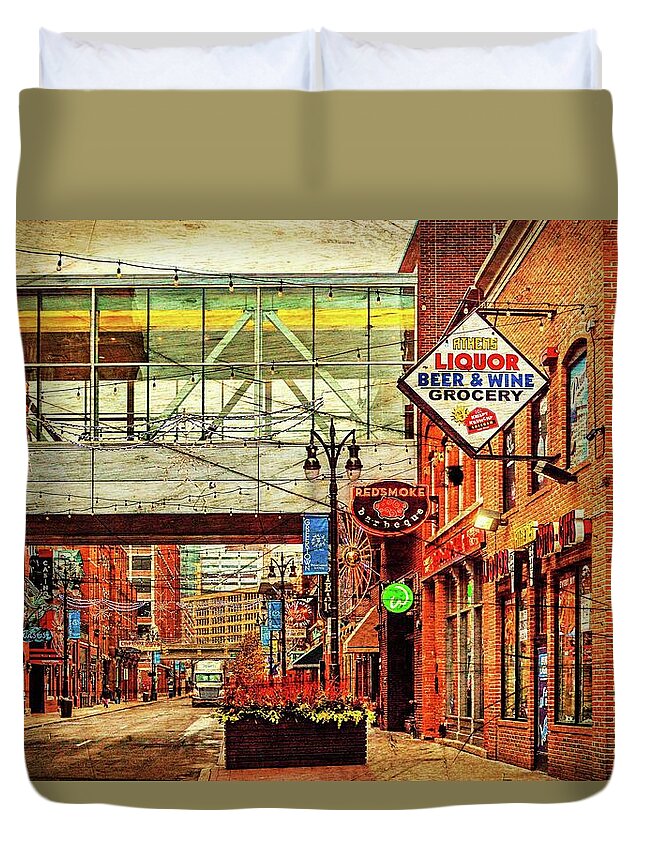  Duvet Cover featuring the photograph Greektown DSC_1215 Vintage by Michael Thomas
