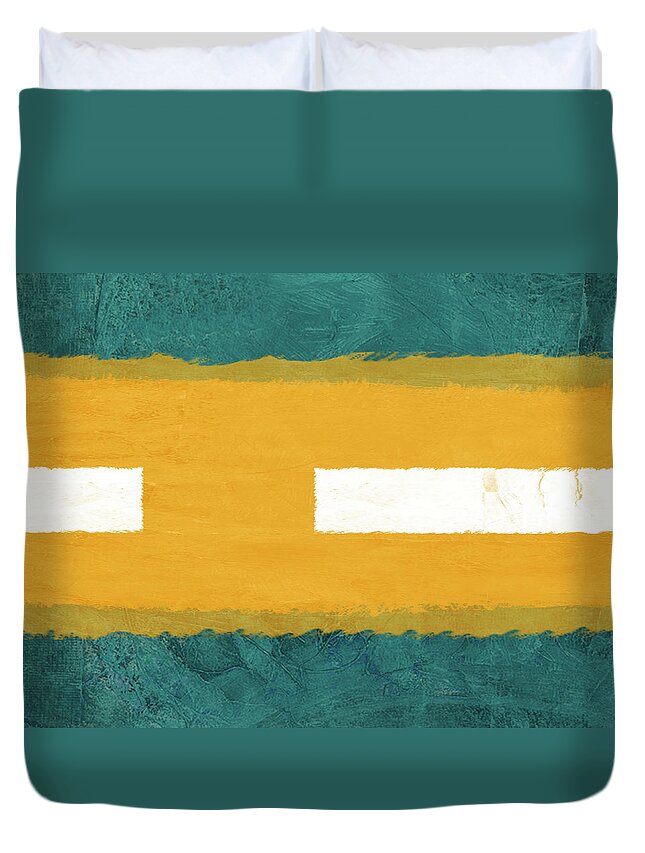 Abstract Duvet Cover featuring the painting Green and Yellow Abstract Theme I by Naxart Studio