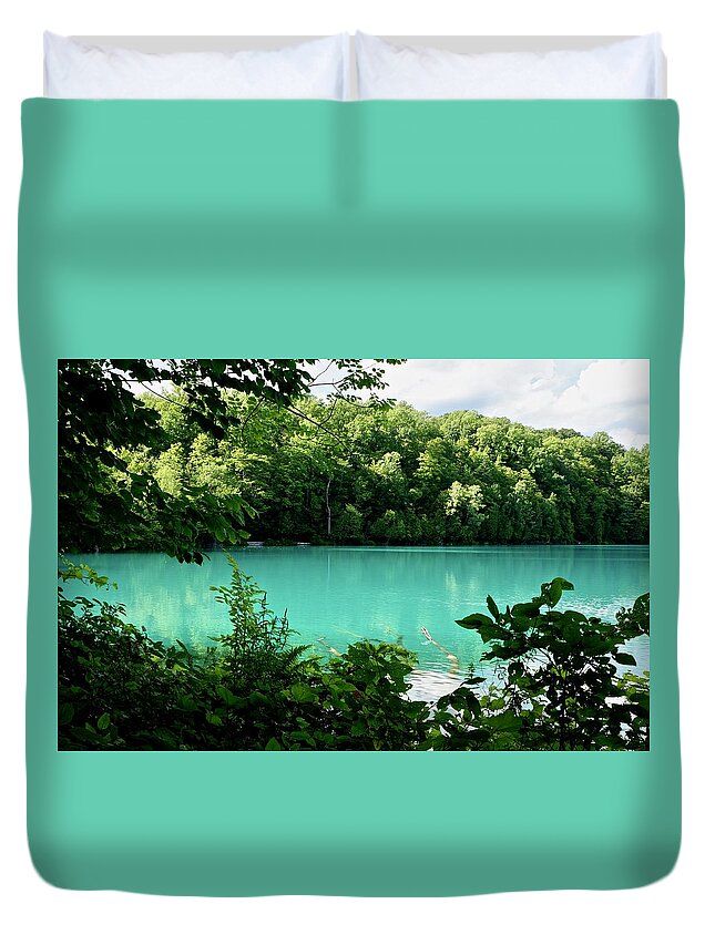Green Lake Duvet Cover featuring the photograph Green Lake by Kathy Chism