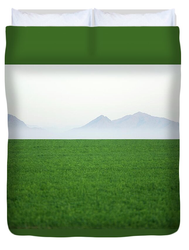 Scenics Duvet Cover featuring the photograph Green Open Field by George Diebold