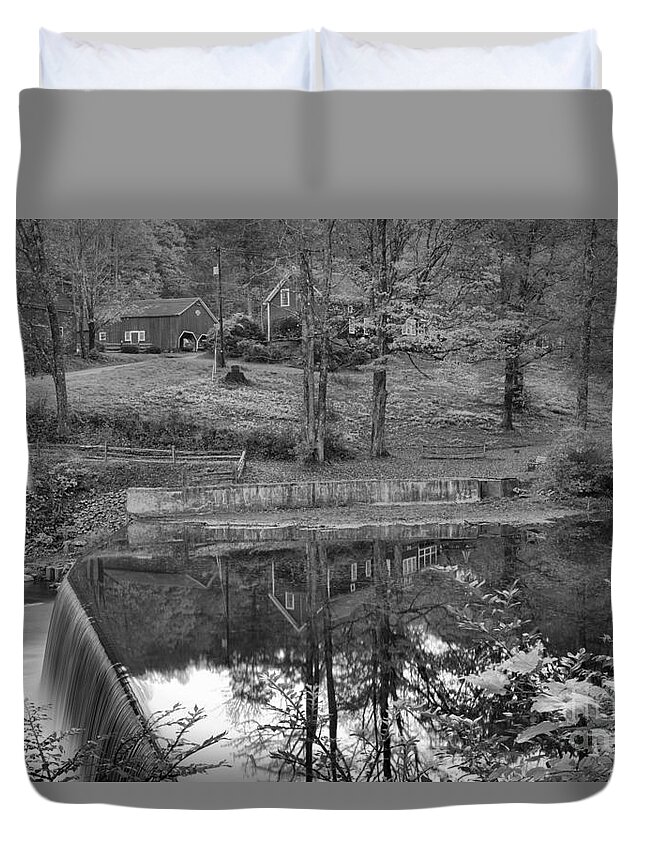 Towns Duvet Cover featuring the photograph Green River Village Fall Reflections Black And White by Adam Jewell