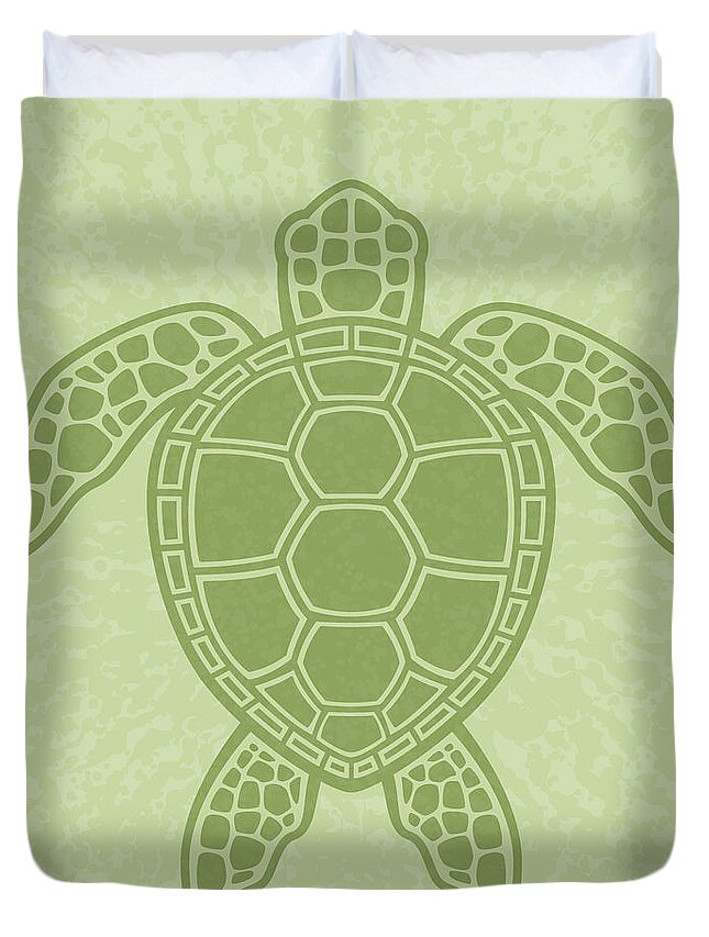 Green Duvet Cover featuring the digital art Green Sea Turtle by John Schwegel