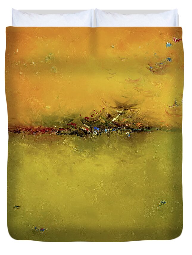 Atardecer Duvet Cover featuring the painting Green Sunset by Patricia Pinto