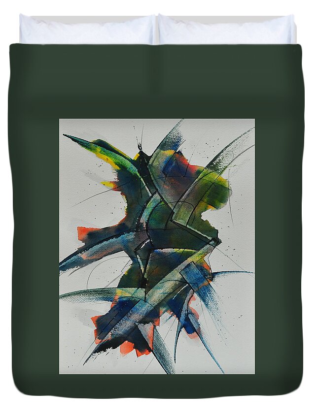 Abstract Duvet Cover featuring the painting Green Tea by John W Walker
