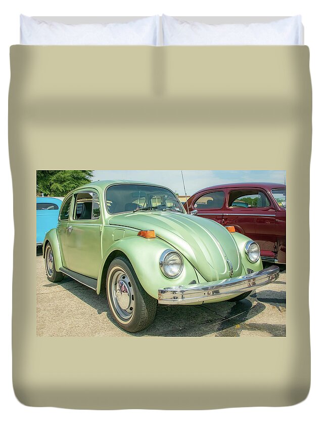 Volkswagon Duvet Cover featuring the photograph Green VW Bug by John Kirkland