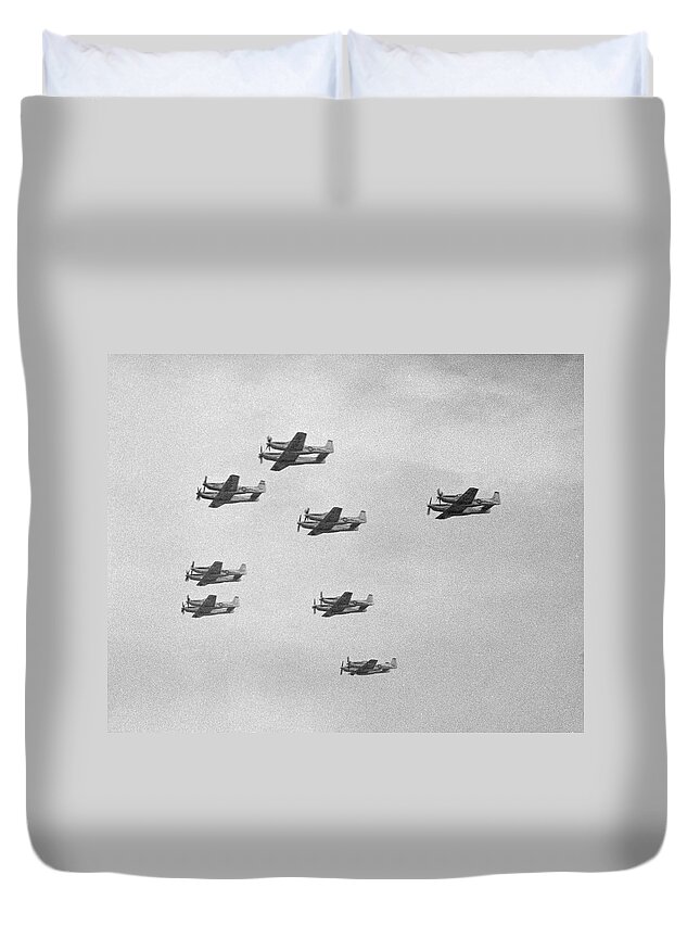 1950-1959 Duvet Cover featuring the photograph Group Of Military Airplanes In Sky by George Marks