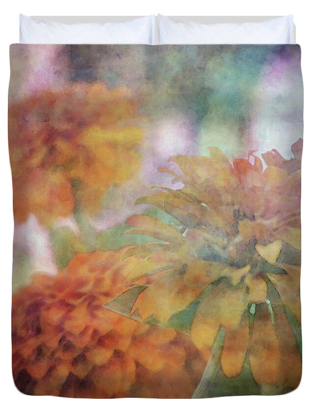 Impressionist Duvet Cover featuring the photograph Group of Zinnias 4116 IDP_2 by Steven Ward