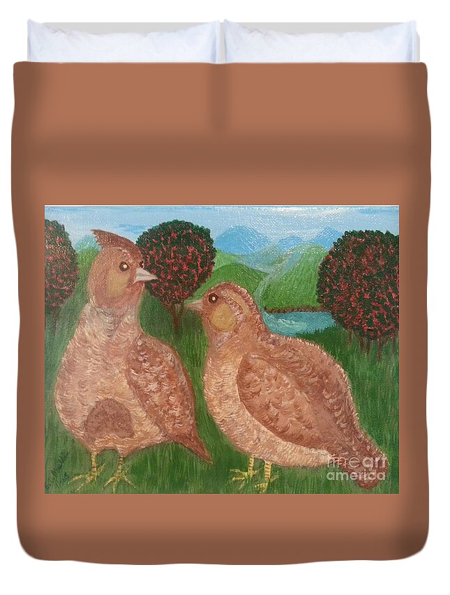Grouse Duvet Cover featuring the painting Grouse on Mountain Top by Elizabeth Mauldin