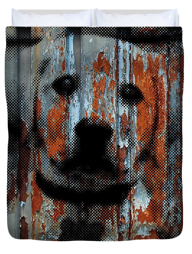 Dog Duvet Cover featuring the painting GRUNGE PUPPY silkscreen halftone by Robert R Splashy Art Abstract Paintings