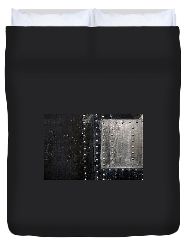 Black Color Duvet Cover featuring the photograph Grunge Texture With Rivets 5 by Scottkrycia