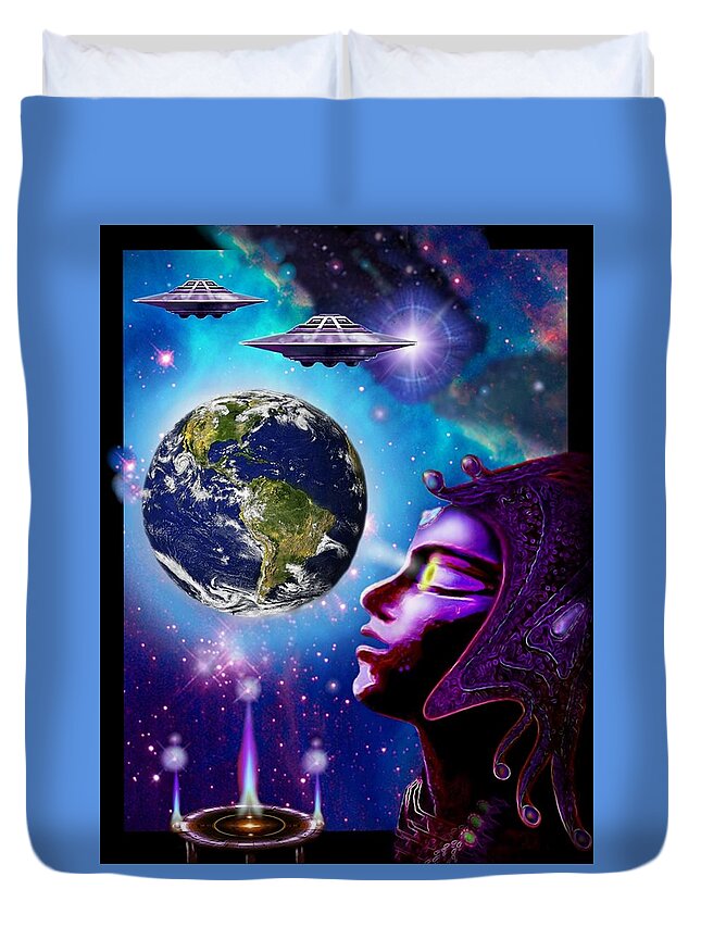 Earth Duvet Cover featuring the digital art Guardian Energy by Hartmut Jager