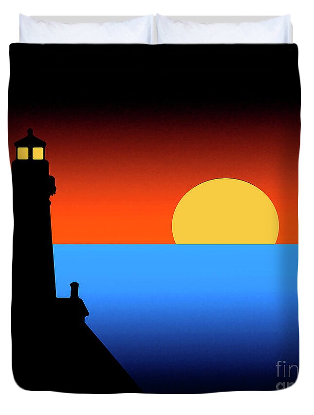 Lighthouse Duvet Cover featuring the digital art Guardian Lighthouse by Kirt Tisdale